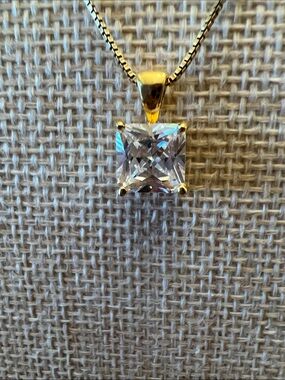 Gold plating over sterling Solitaire Square-Cut Pendant Necklace - Women Jewelry